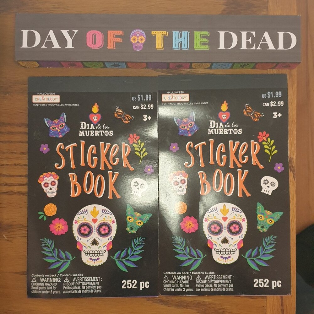 Day Of The Dead Sticker Books & Wood Block Decor Dia De Los Muertos Sugar Skull